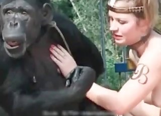 Foot fetish activity with a monkey